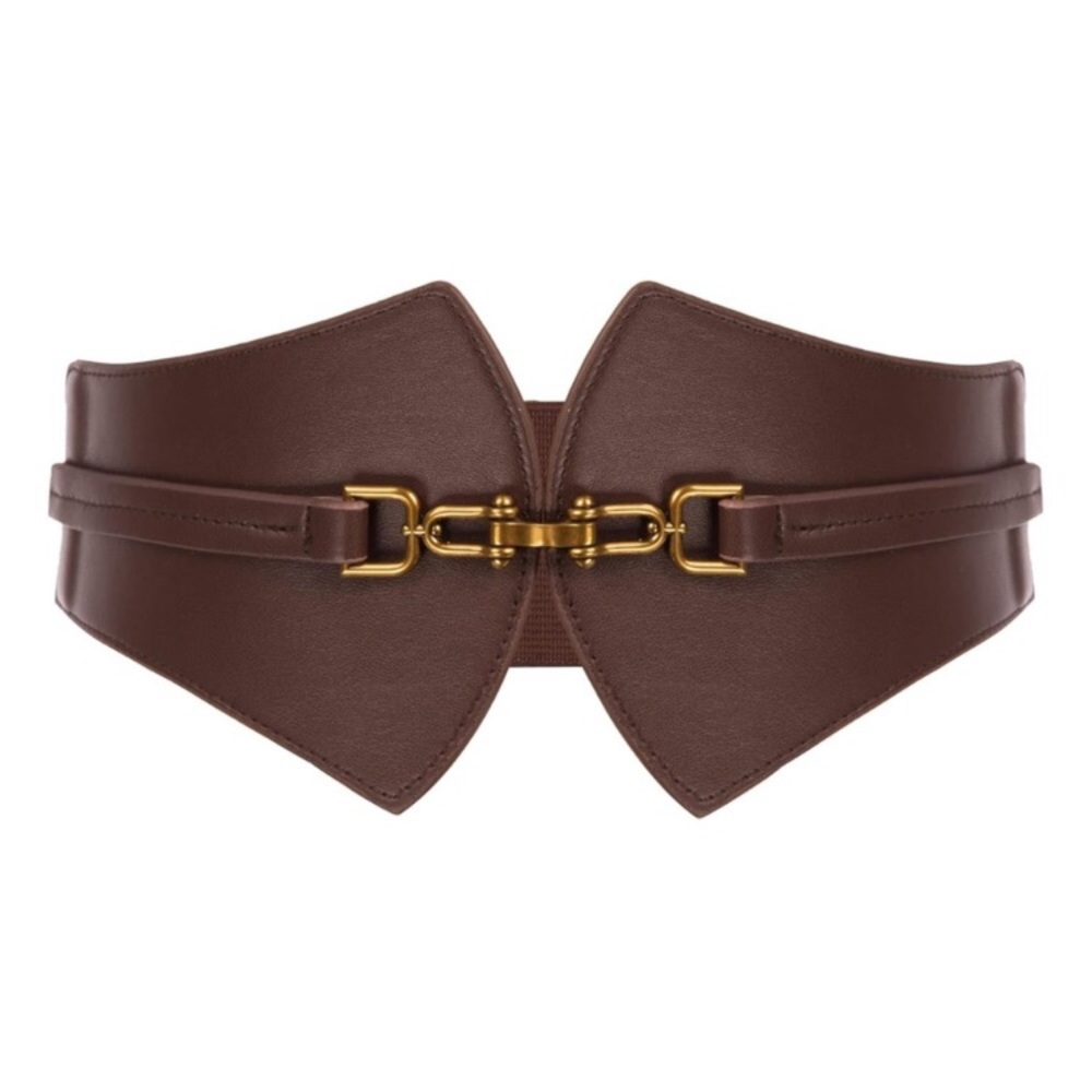 Brown Vegan Leather Waist Belt with Gold Accents